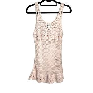 Color Siete Top Womens Size Small Pale Pink Tank Crochet Open Knit Scoop Neck